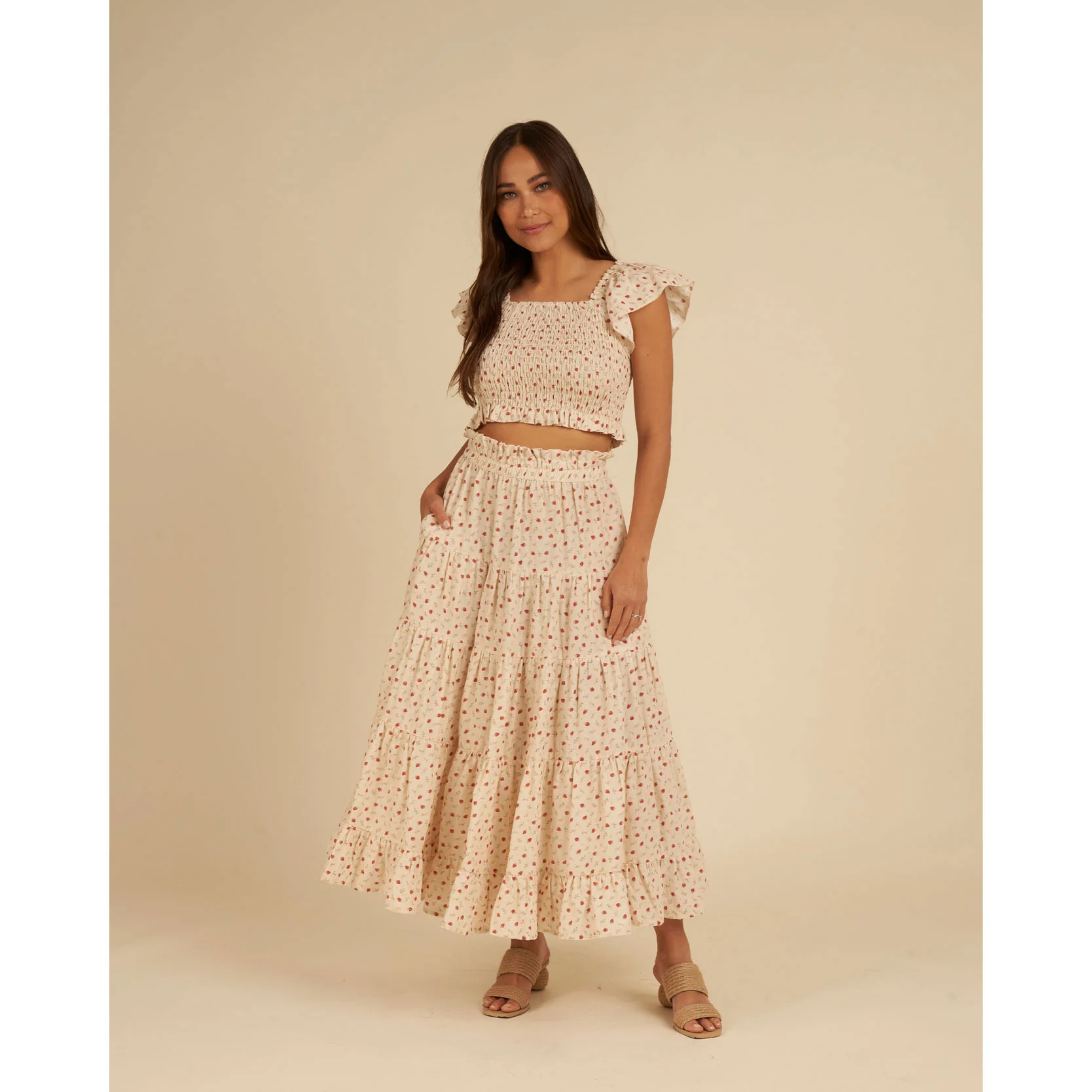 Rylee and Cru Strawberry Fields Womens Ruffle Tiered Maxi Skirt