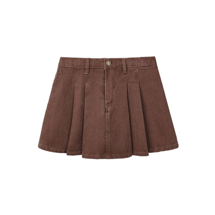 Rylee and Cru Washed Brown Pleated Denim Skirt