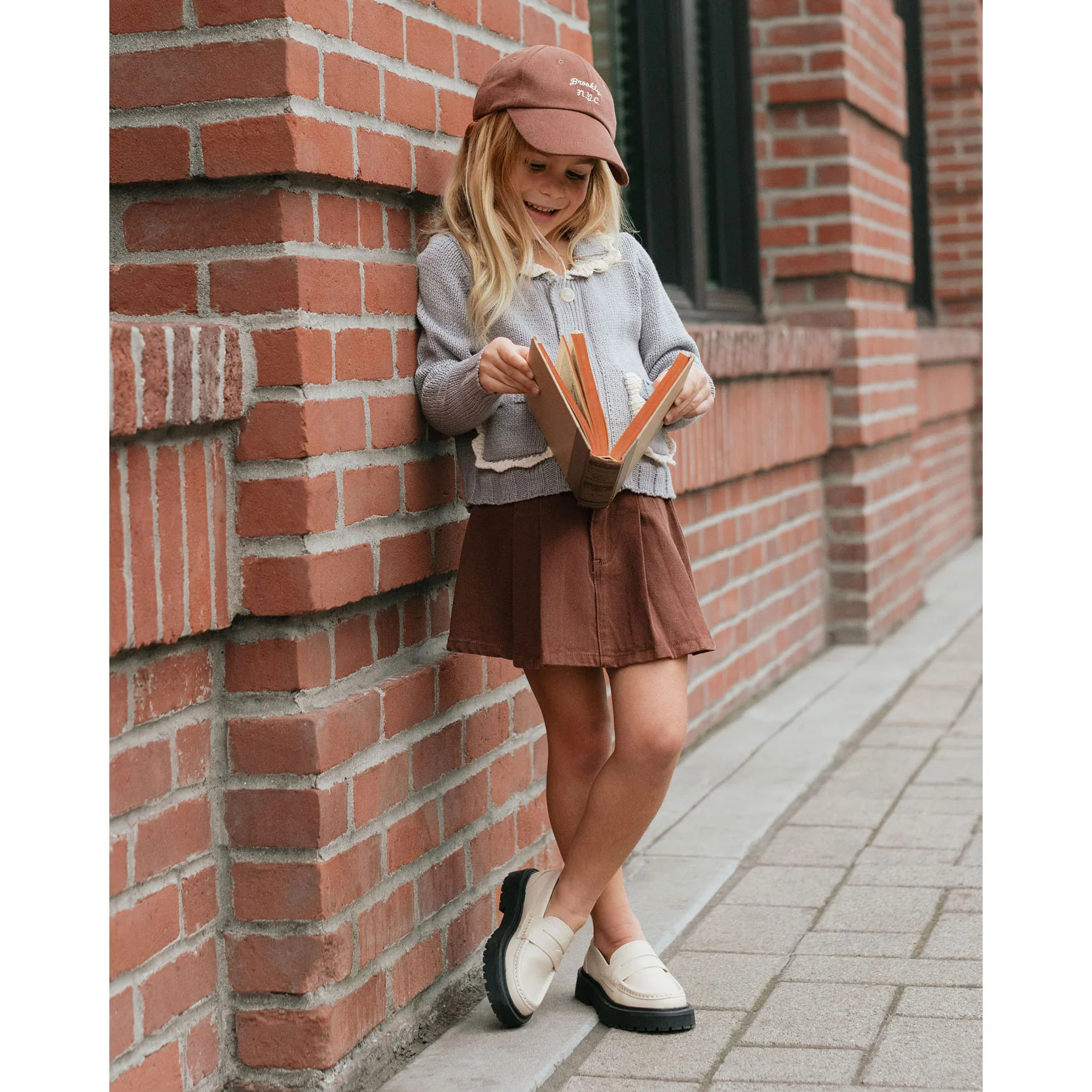 Rylee and Cru Washed Brown Pleated Denim Skirt - Image 2