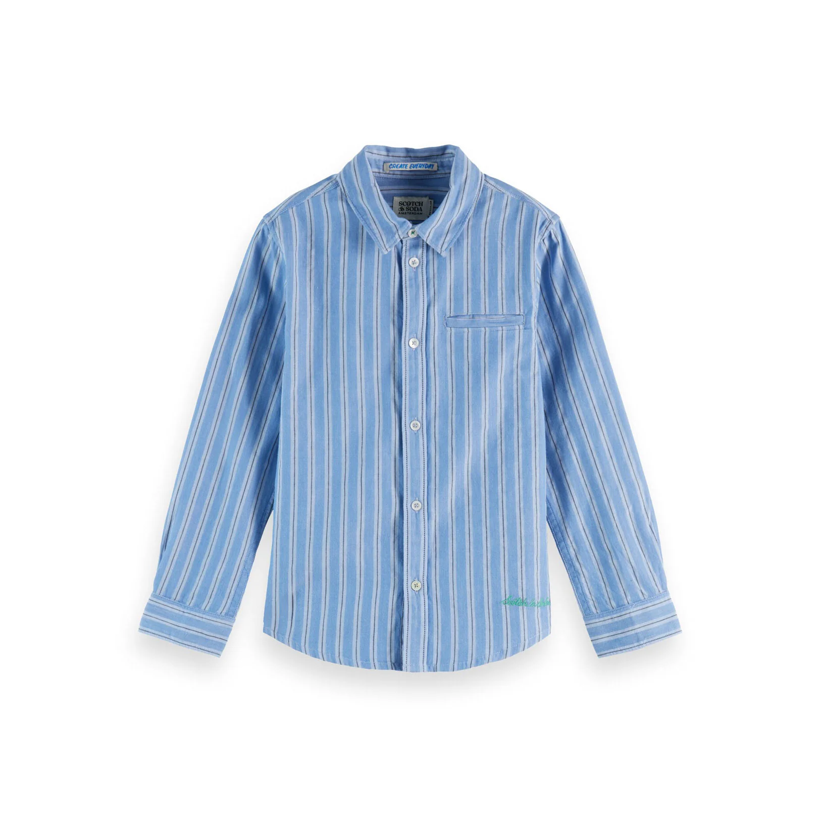 Scotch Shrunk Blue/ Agate Green Stripe Yarn-Dyed Shirt