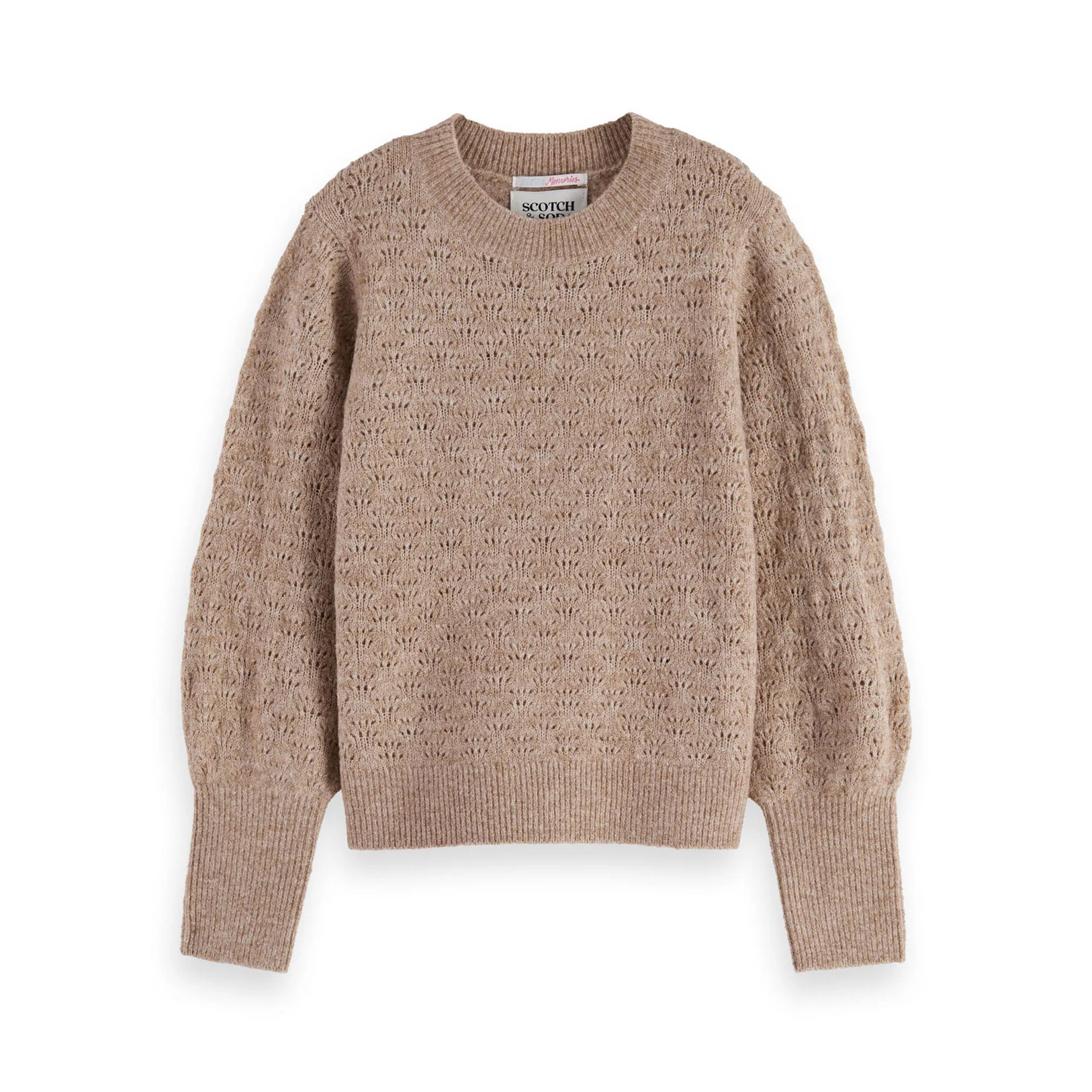 Scotch Shrunk Eggnog Melange Ajour-Knitted Pullover