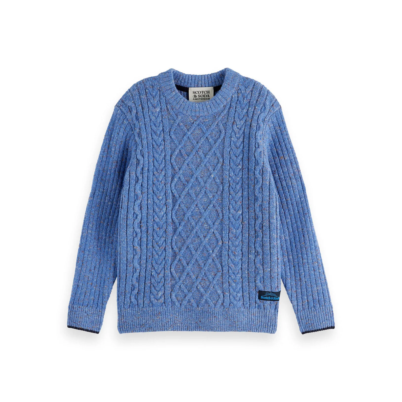 Scotch Shrunk Faded Denim Melange Cable Knit Pullover
