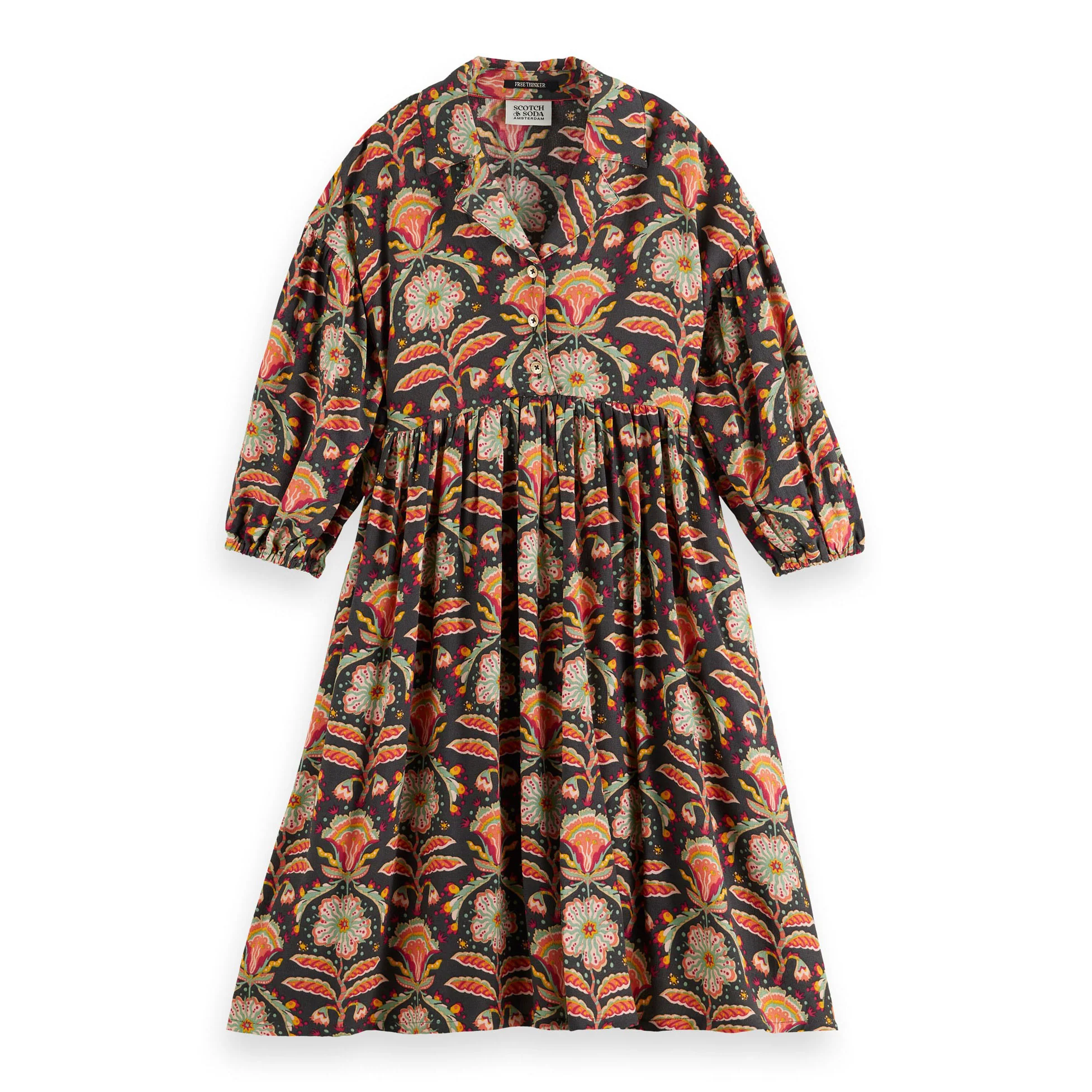 Scotch Shrunk Green Flower Printed Viscose Midi Dress