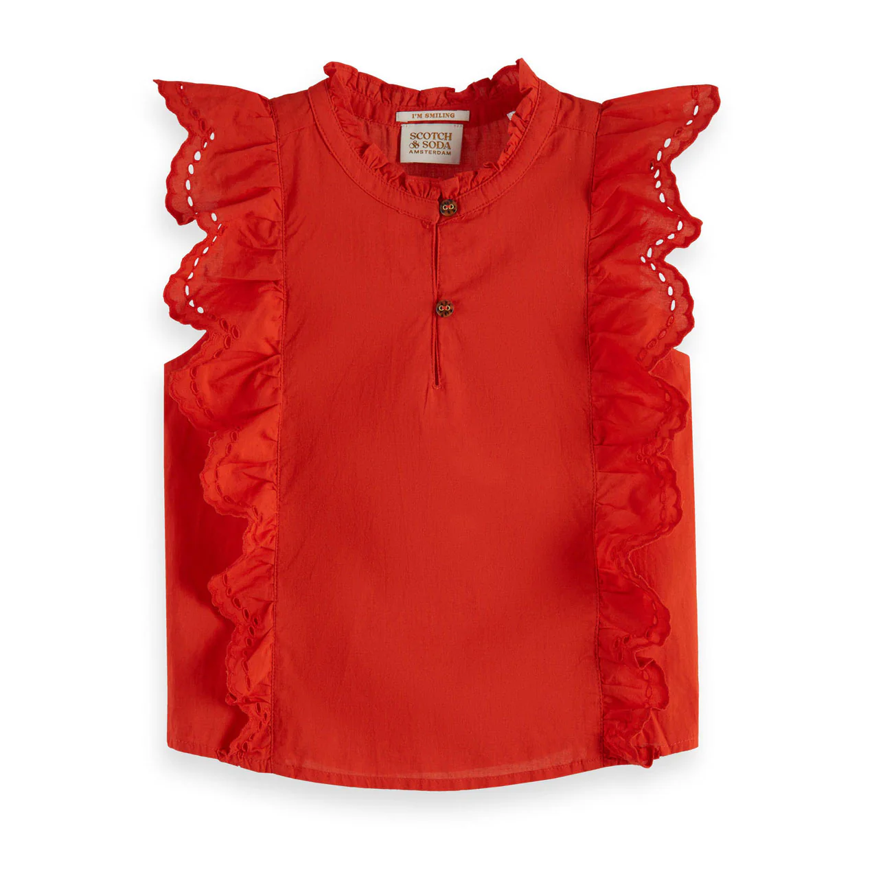 Scotch Shrunk Lobster Red Sleeveless Broderie Anglaise Top
