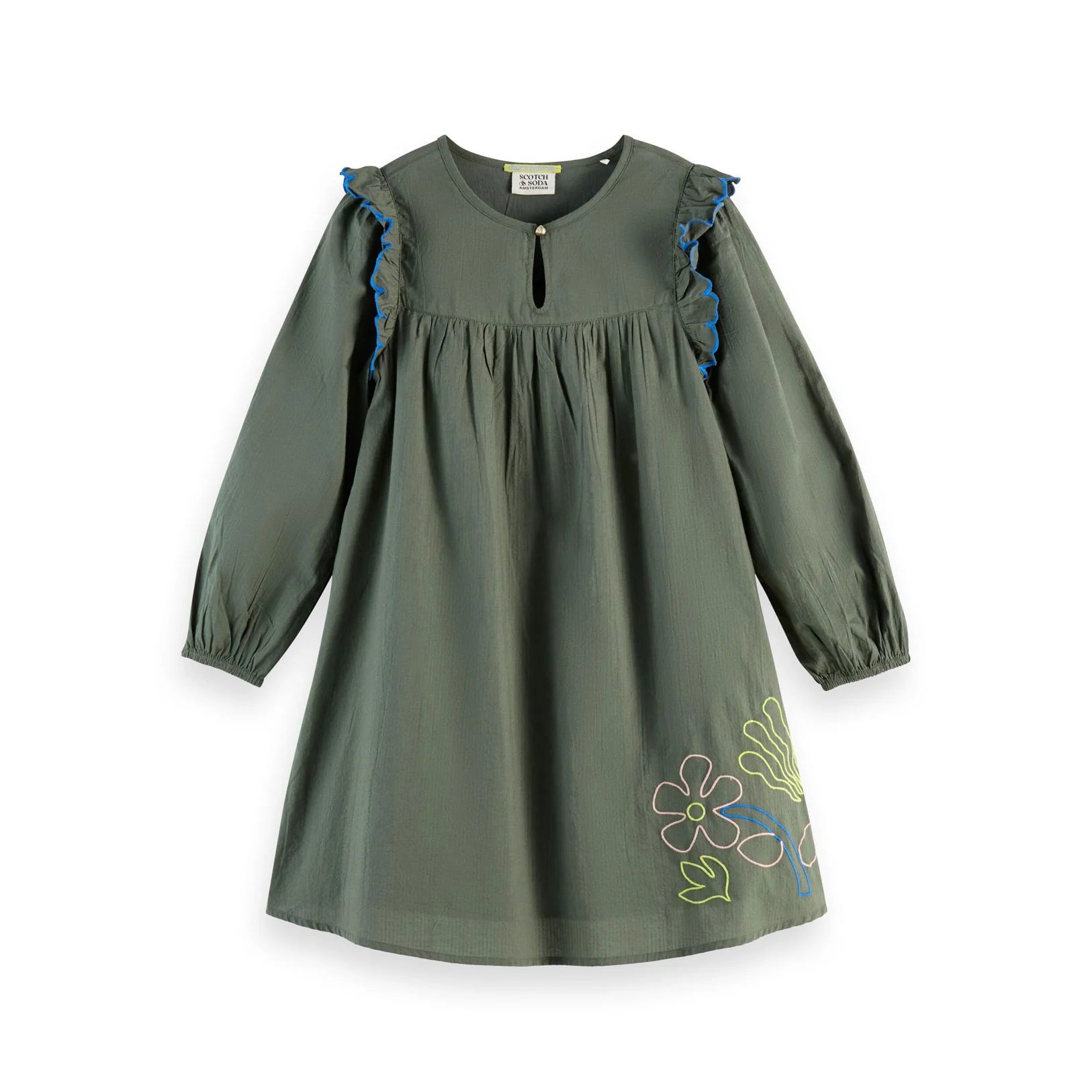 Scotch Shrunk Thyme Seersucker Embroidered Dress