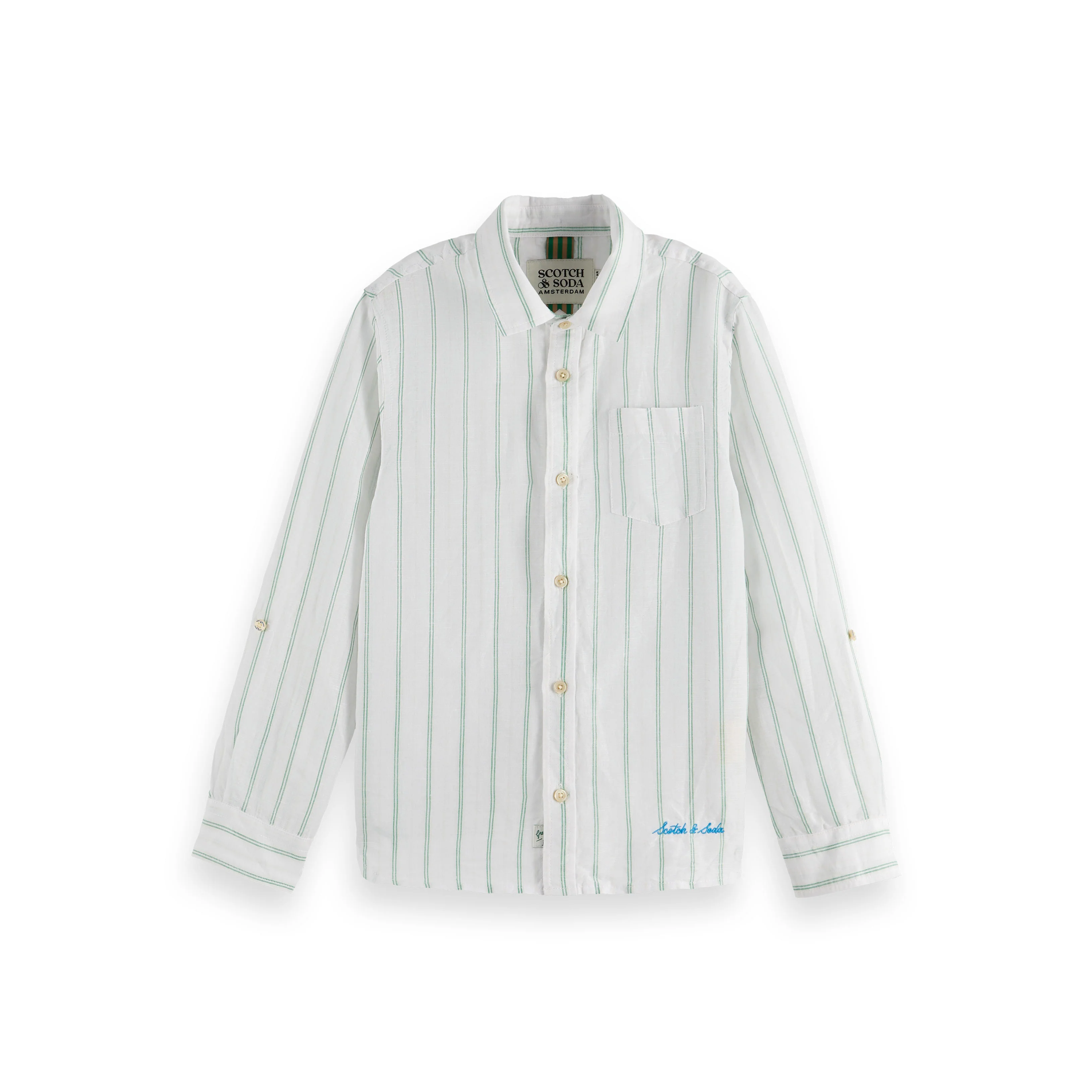 Scotch Shrunk White Stripe Linen Blend  Shirt
