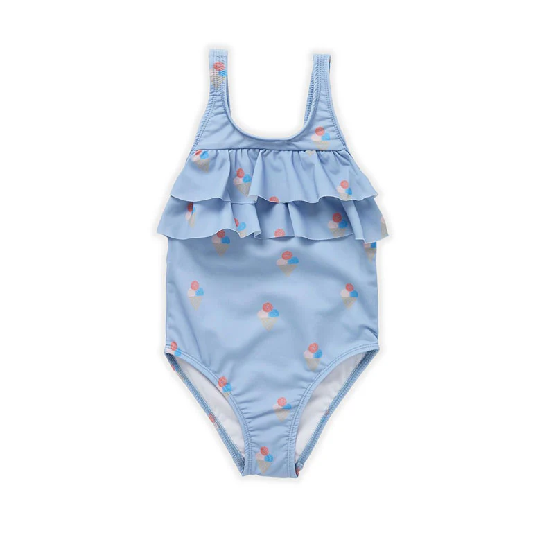 Sproet and Sprout Blue Mood Ruffle Swimsuit- Ice Cream Print