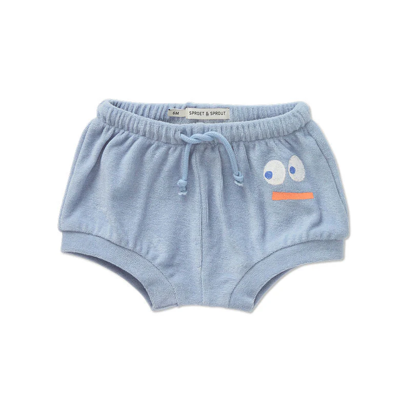 Sproet and Sprout Misty Blue Smiley Baby Shorts