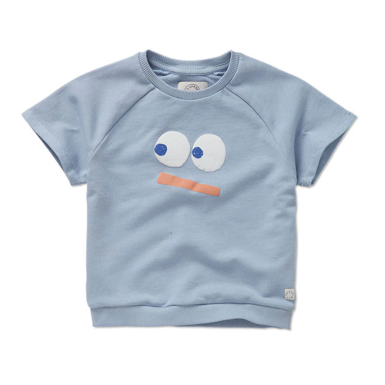 Sproet and Sprout Misty Blue Smiley Short Sleeve Sweatshirt