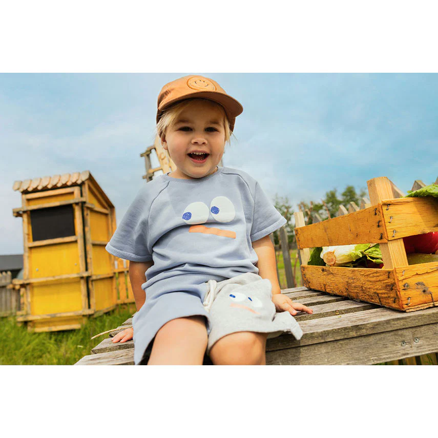 Sproet and Sprout Misty Blue Smiley Short Sleeve Sweatshirt - Image 2