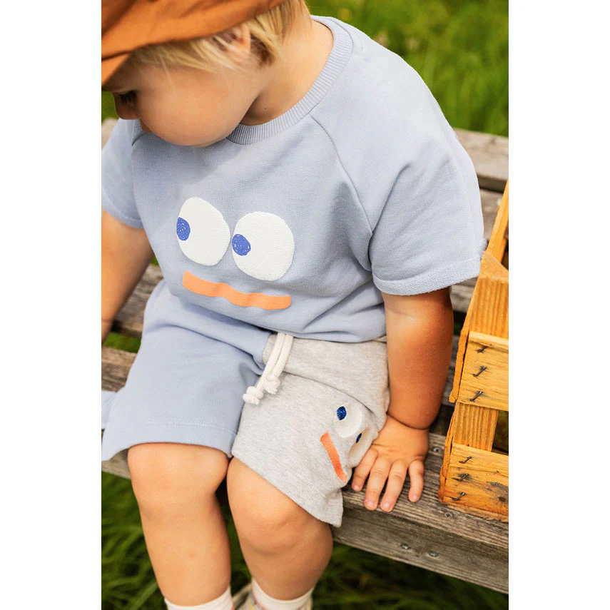 Sproet and Sprout Misty Blue Smiley Short Sleeve Sweatshirt - Image 3