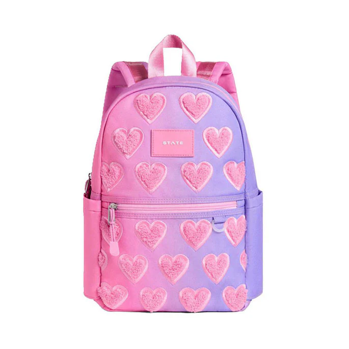 State Bags Pink Ombre Fuzzy Hearts Kane Backpack