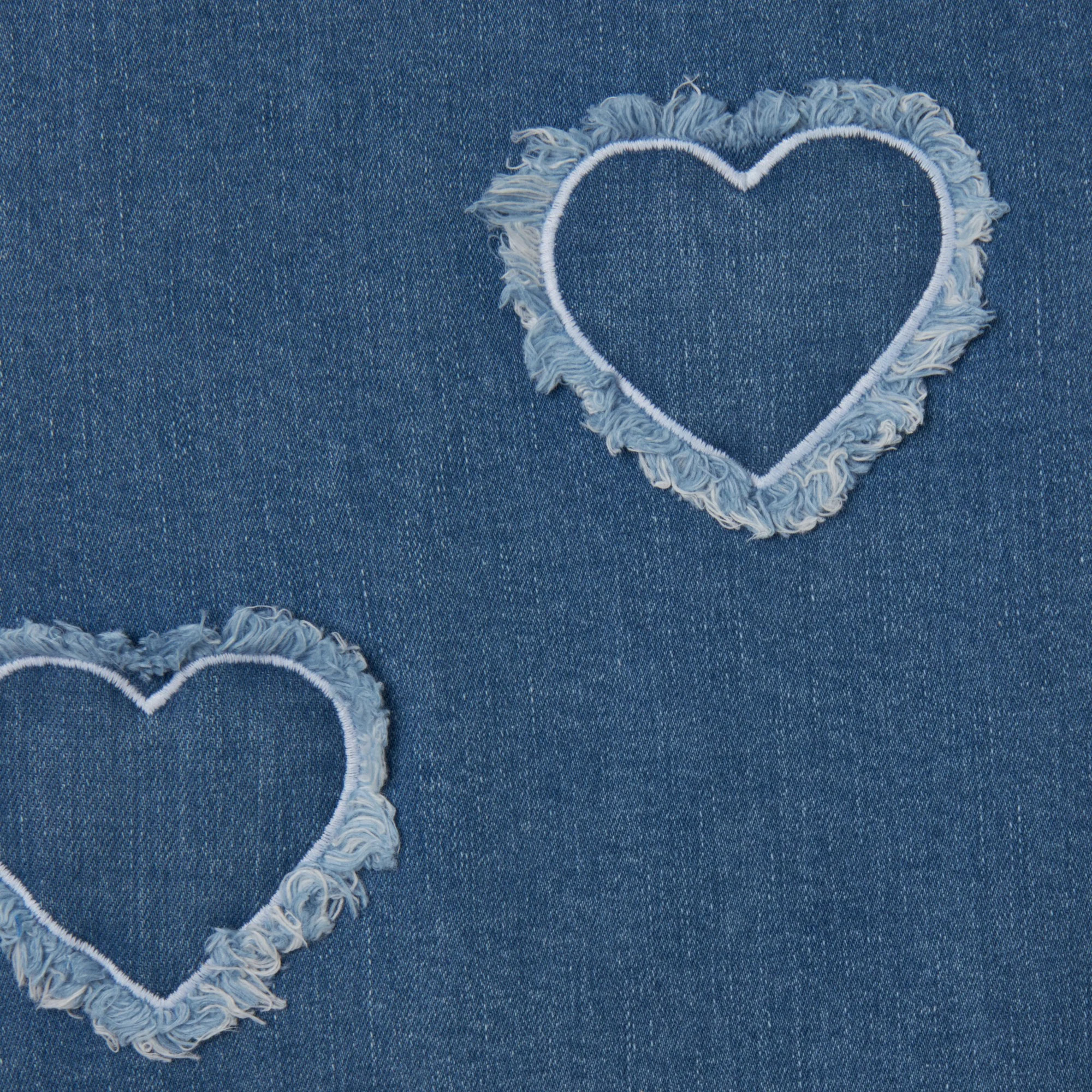 Stella Mccartney Blue Fringed Heart Patch Denim Dress - Image 2