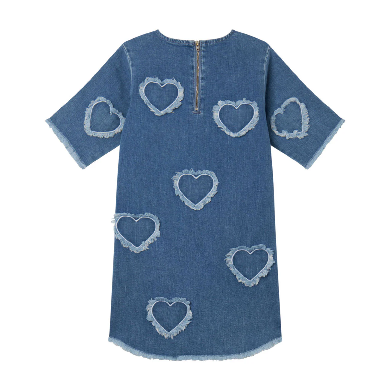 Stella Mccartney Blue Fringed Heart Patch Denim Dress - Image 3