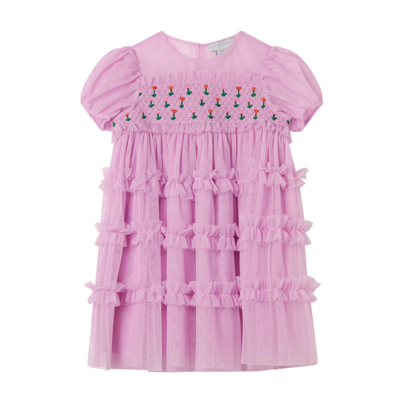 Stella McCartney  Pink Flowers Smoccked Tulle Dress