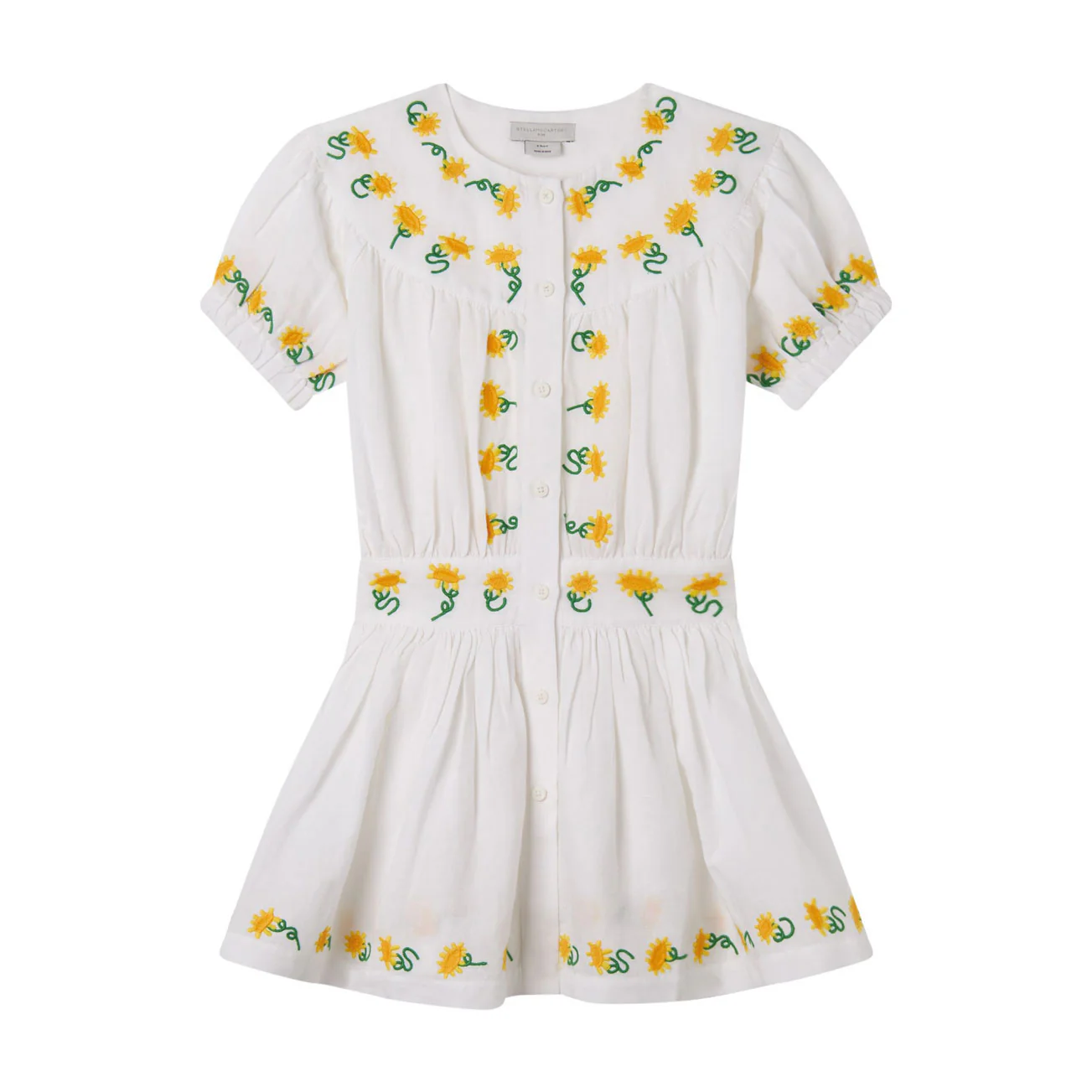 Stella Mccartney White Sunflowers Embroidered Linen Dress