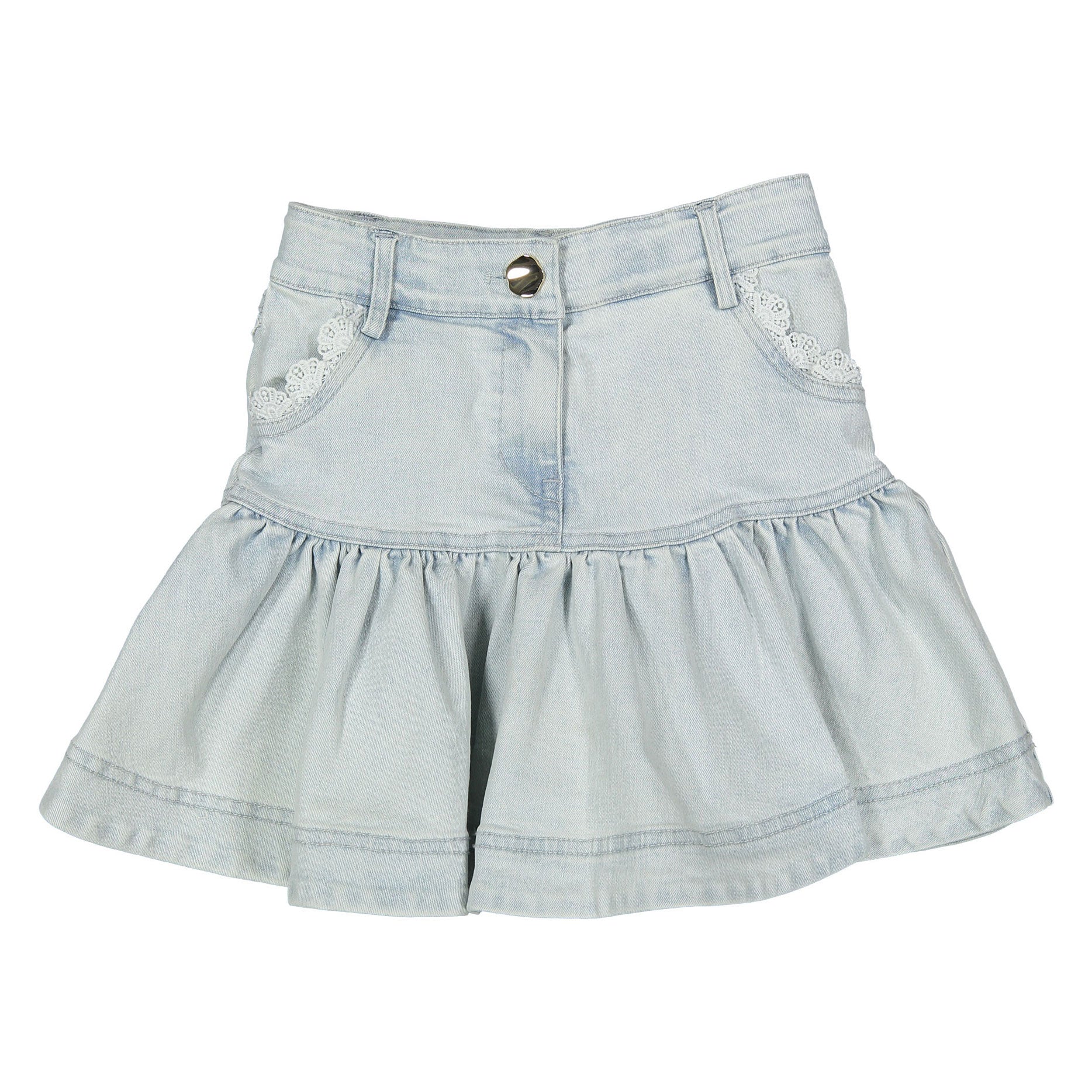 Steph Light Blue Wash Lace Trim Denim Skirt