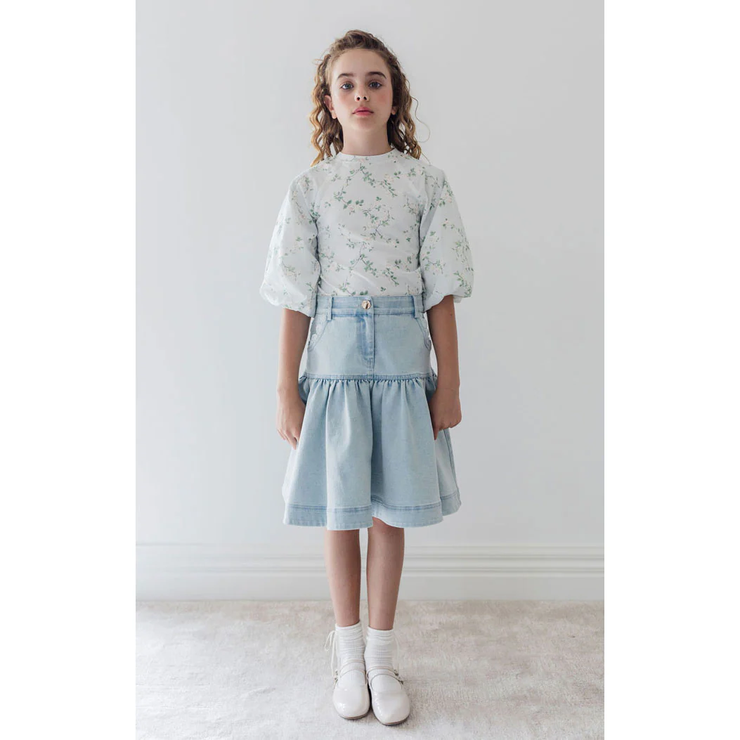 Steph Light Blue Wash Lace Trim Denim Skirt - Image 2