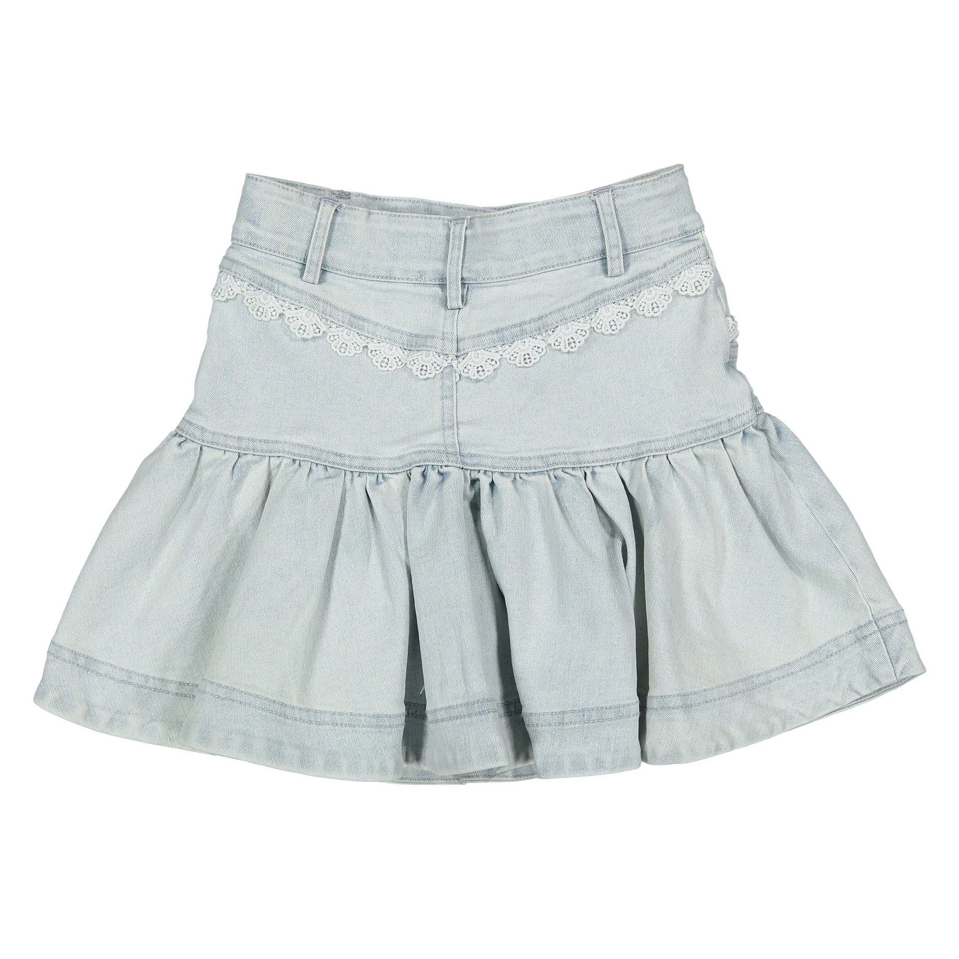 Steph Light Blue Wash Lace Trim Denim Skirt - Image 3