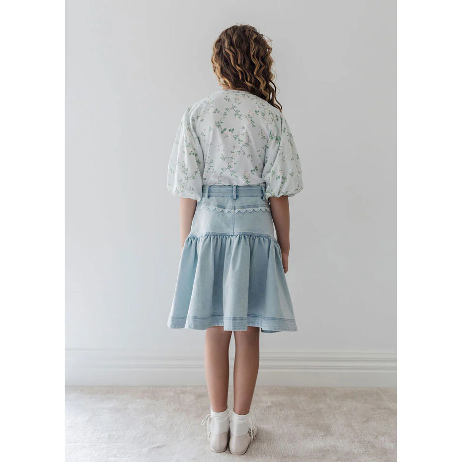 Steph Light Blue Wash Lace Trim Denim Skirt - Image 4