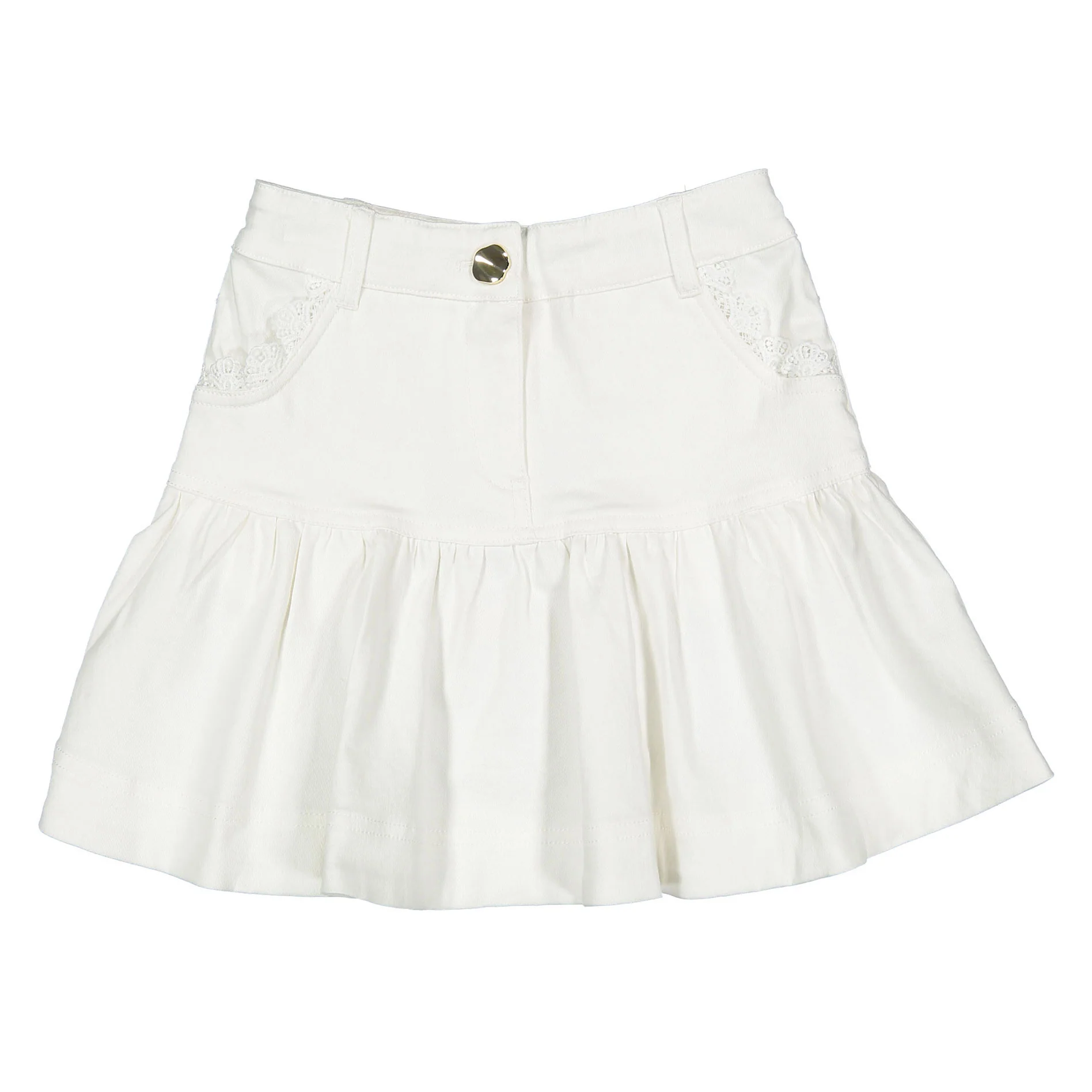 Steph White Wash Lace Trim Denim Skirt