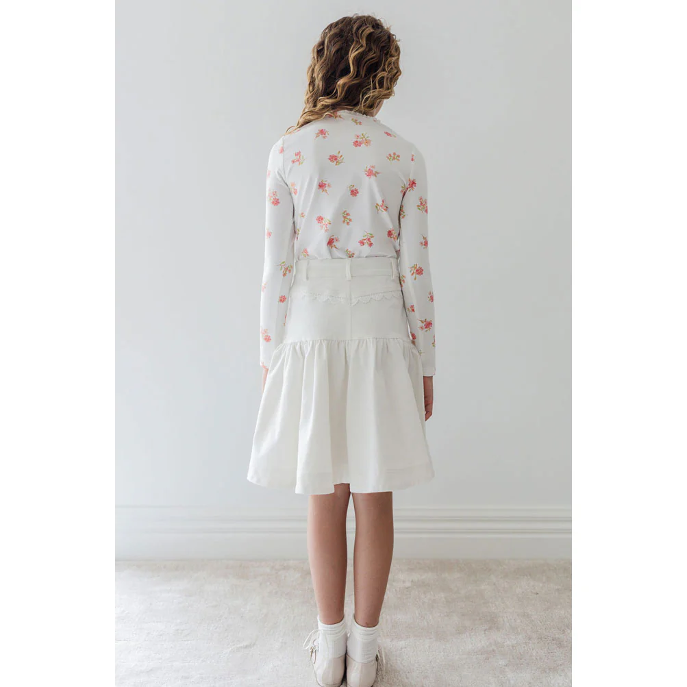 Steph White Wash Lace Trim Denim Skirt - Image 4
