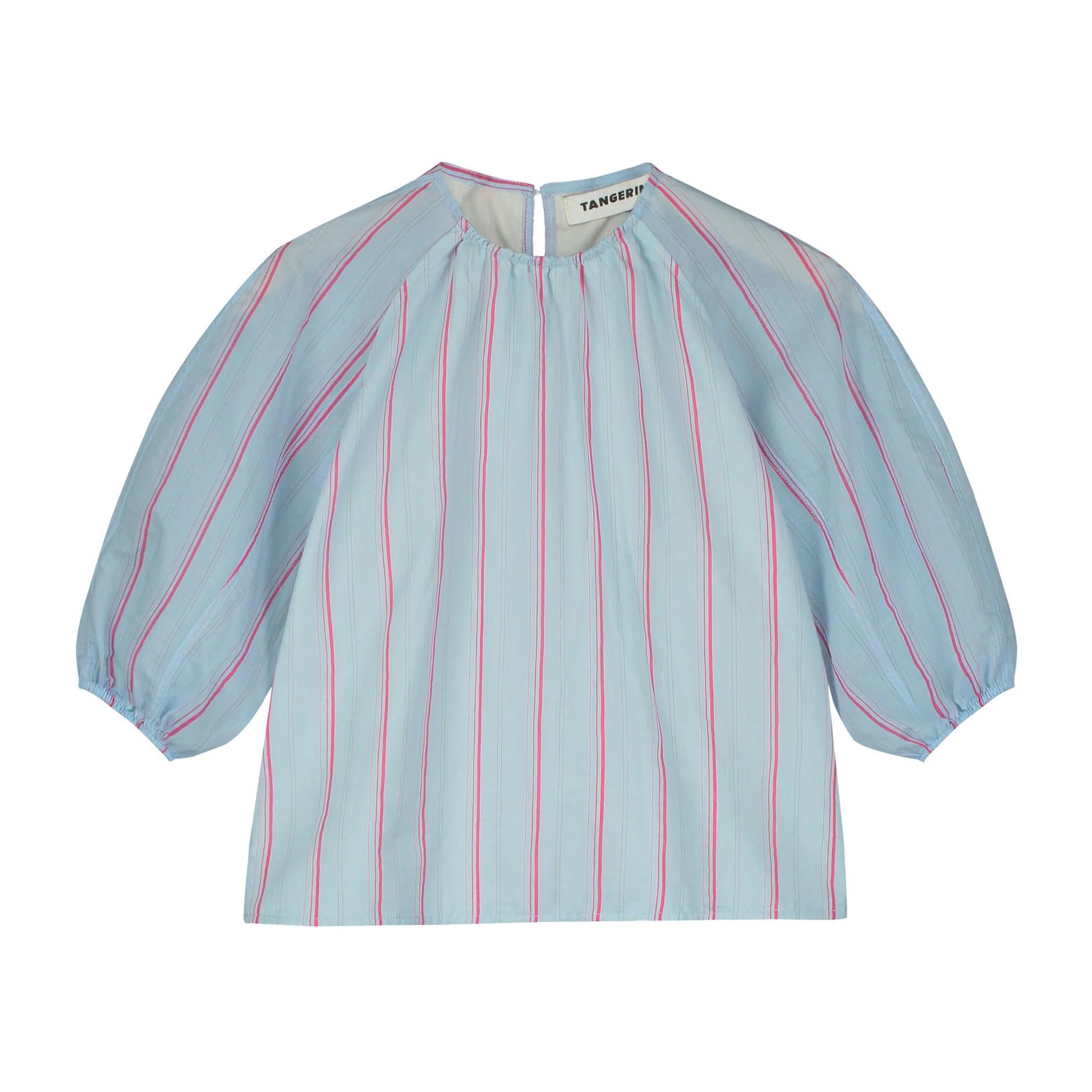 Tangerine Blue Striped Puff Sleeve Blouse