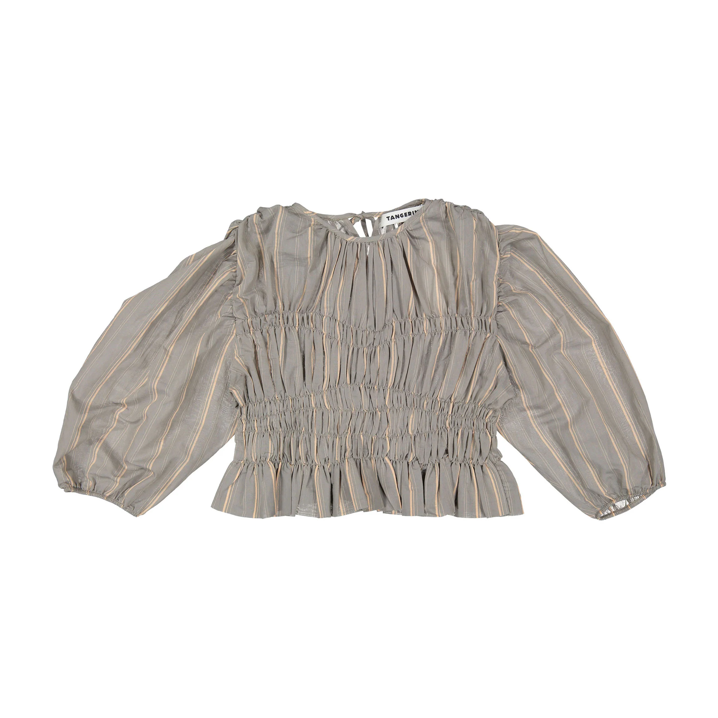 Tangerine Green Striped Smocked Sleeve Blouse