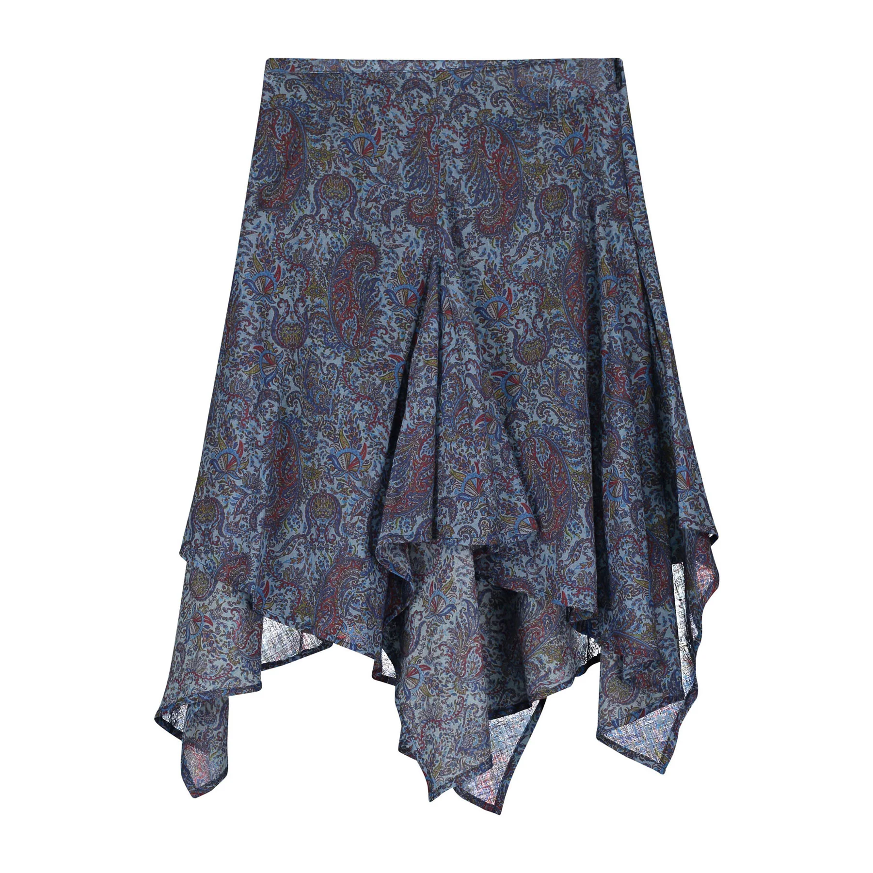 Tangerine Navy Paisley Asymmetrical Skirt
