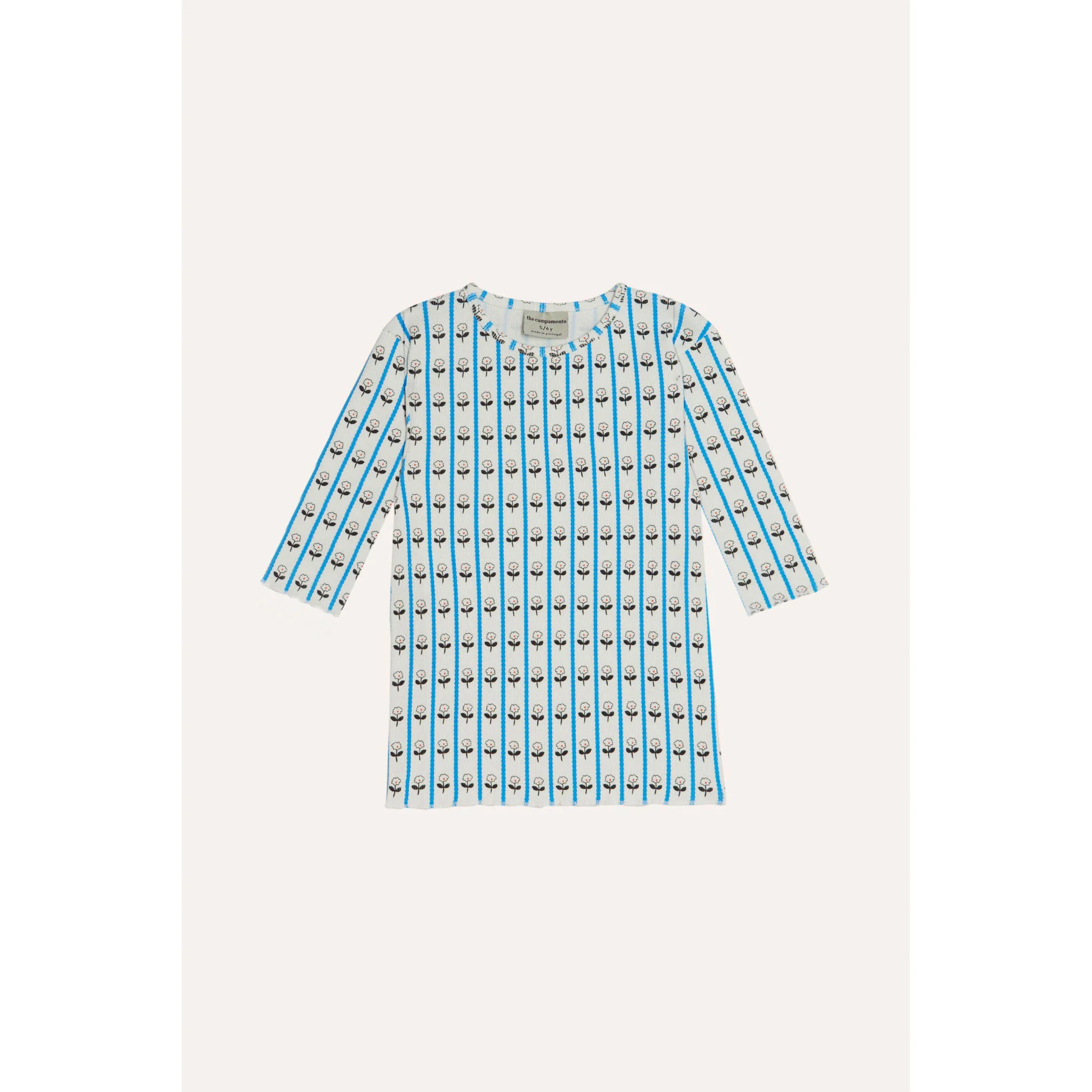The Campamento Ecru Flower Ribbed 3/4 Sleeve T-Shirt