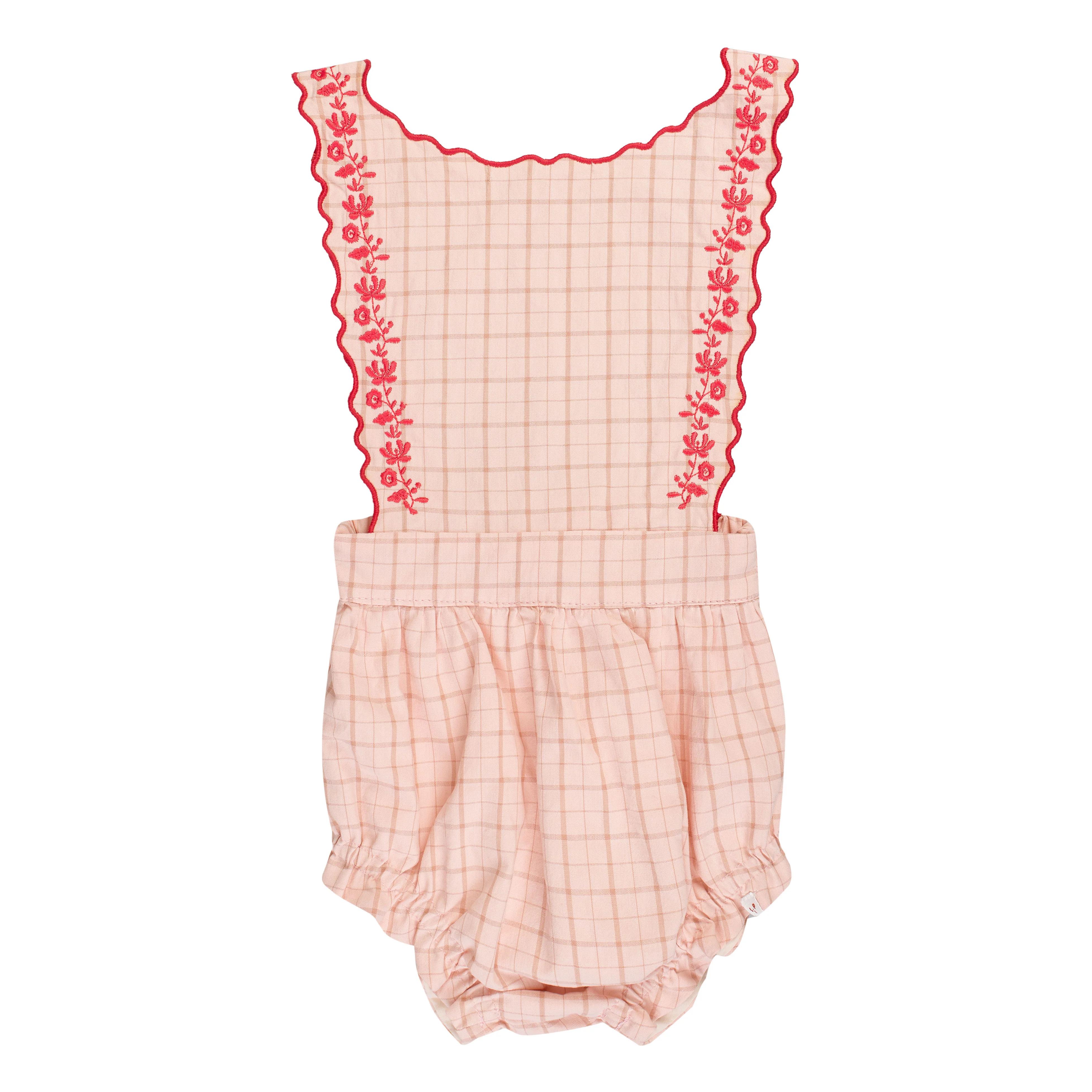 The Little Poets Vichy Rose Embroidered Frida Romper
