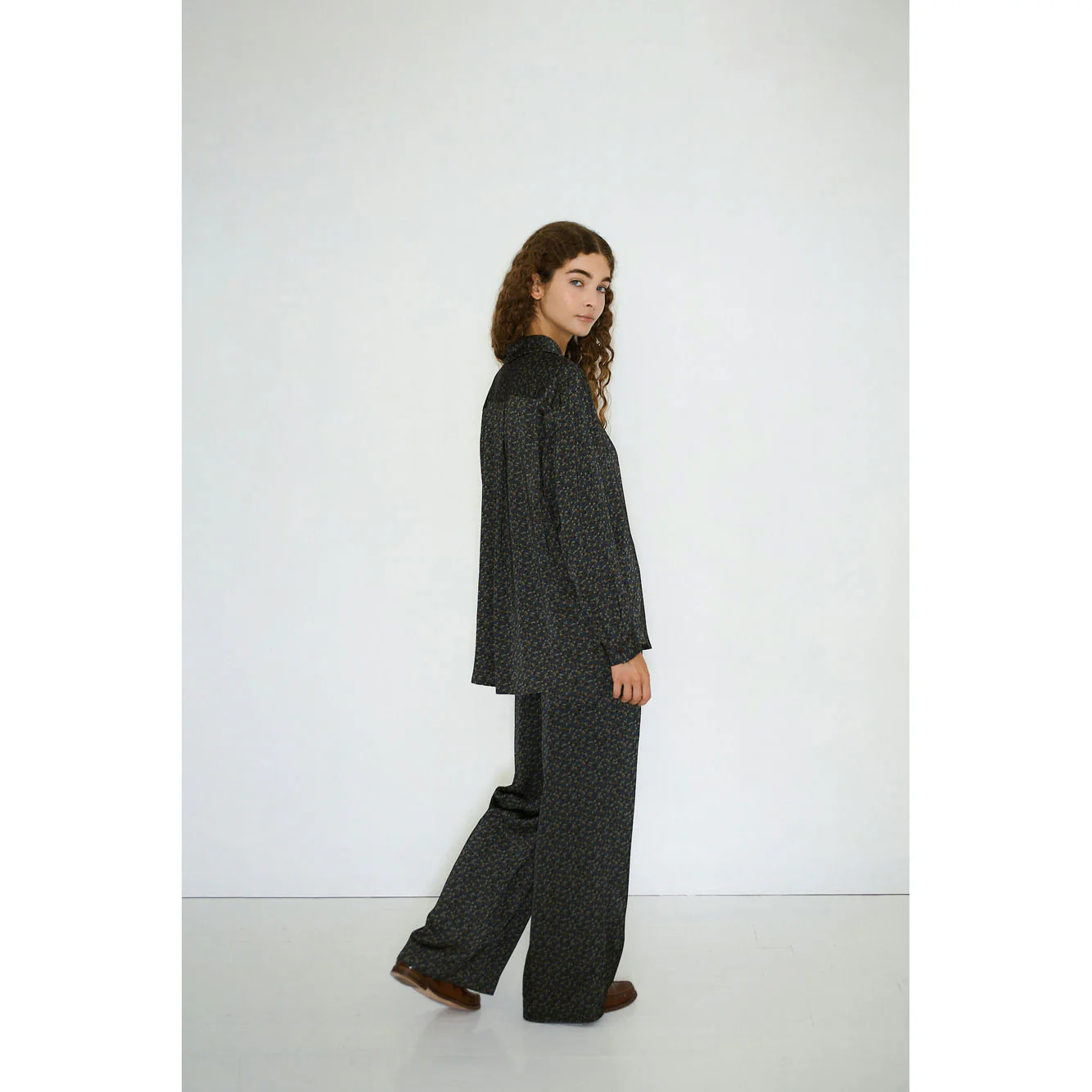 The Tiny Big Sister Light Navy Small Flowers Relaxed Womens Shirt - Image 3