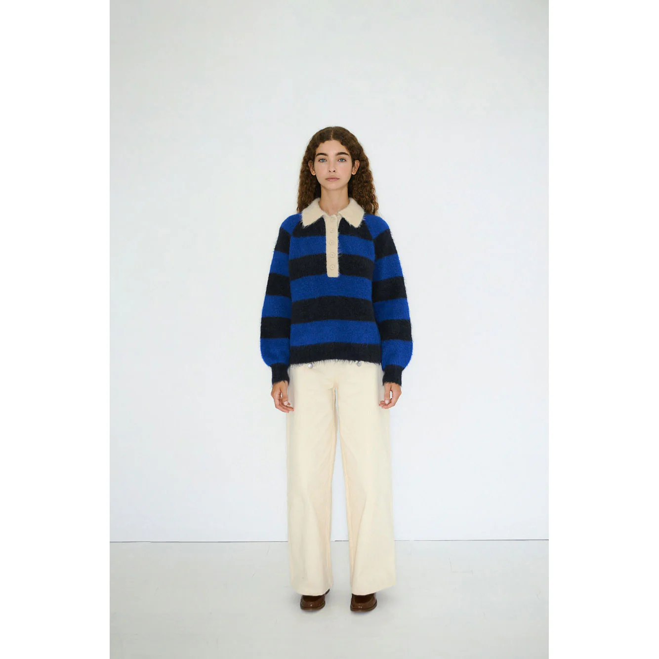 The Tiny Big Sister Navy/Ultramarine Frank Striped Womens Polo - Image 2