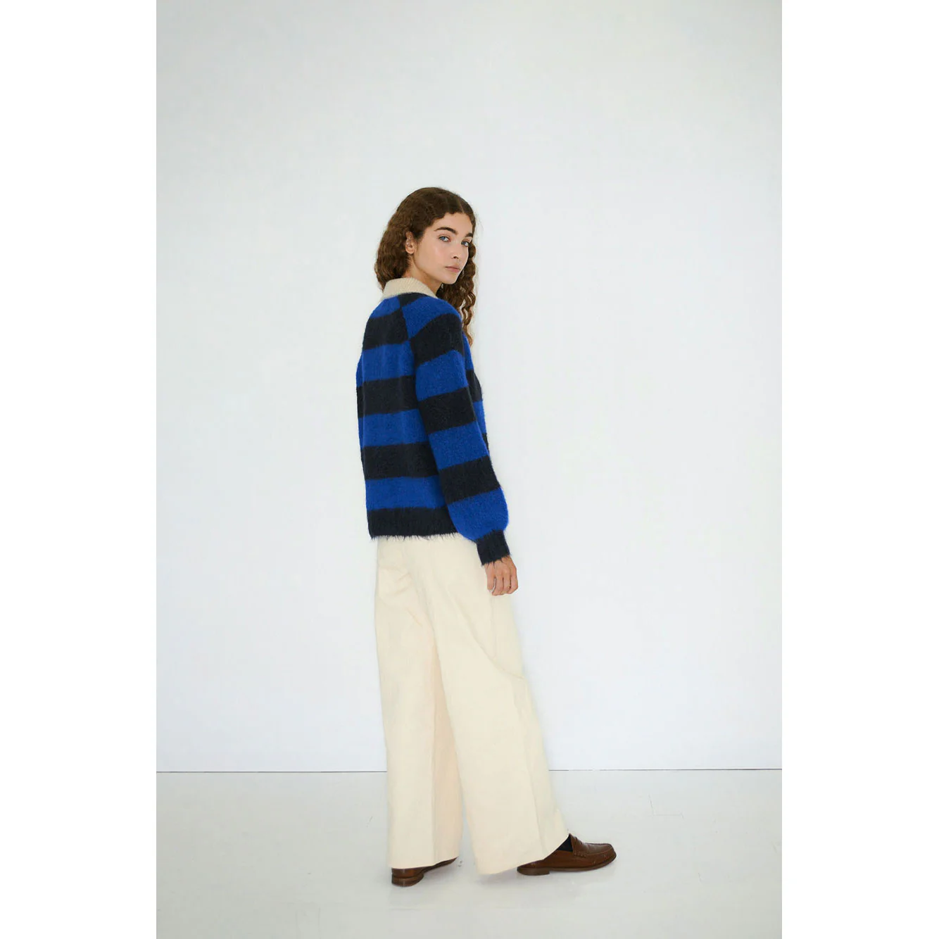 The Tiny Big Sister Navy/Ultramarine Frank Striped Womens Polo - Image 3