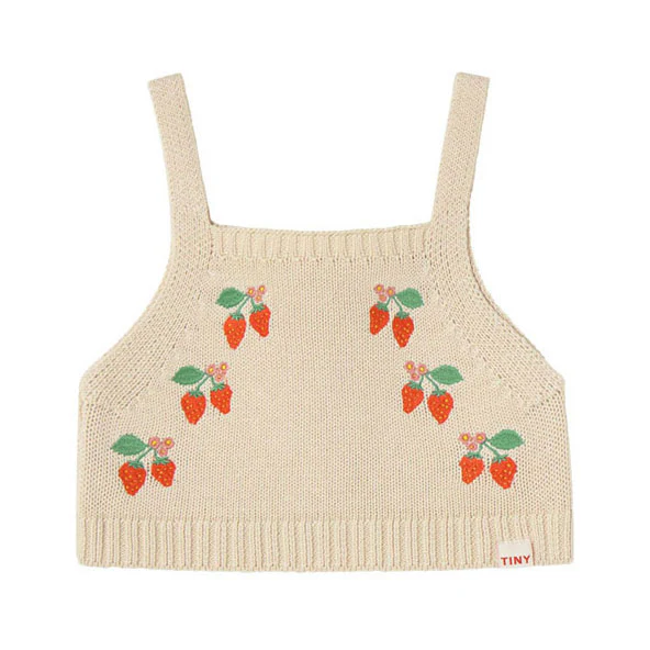 Tiny Cottons Cream Strawberries Knitted Crop Top