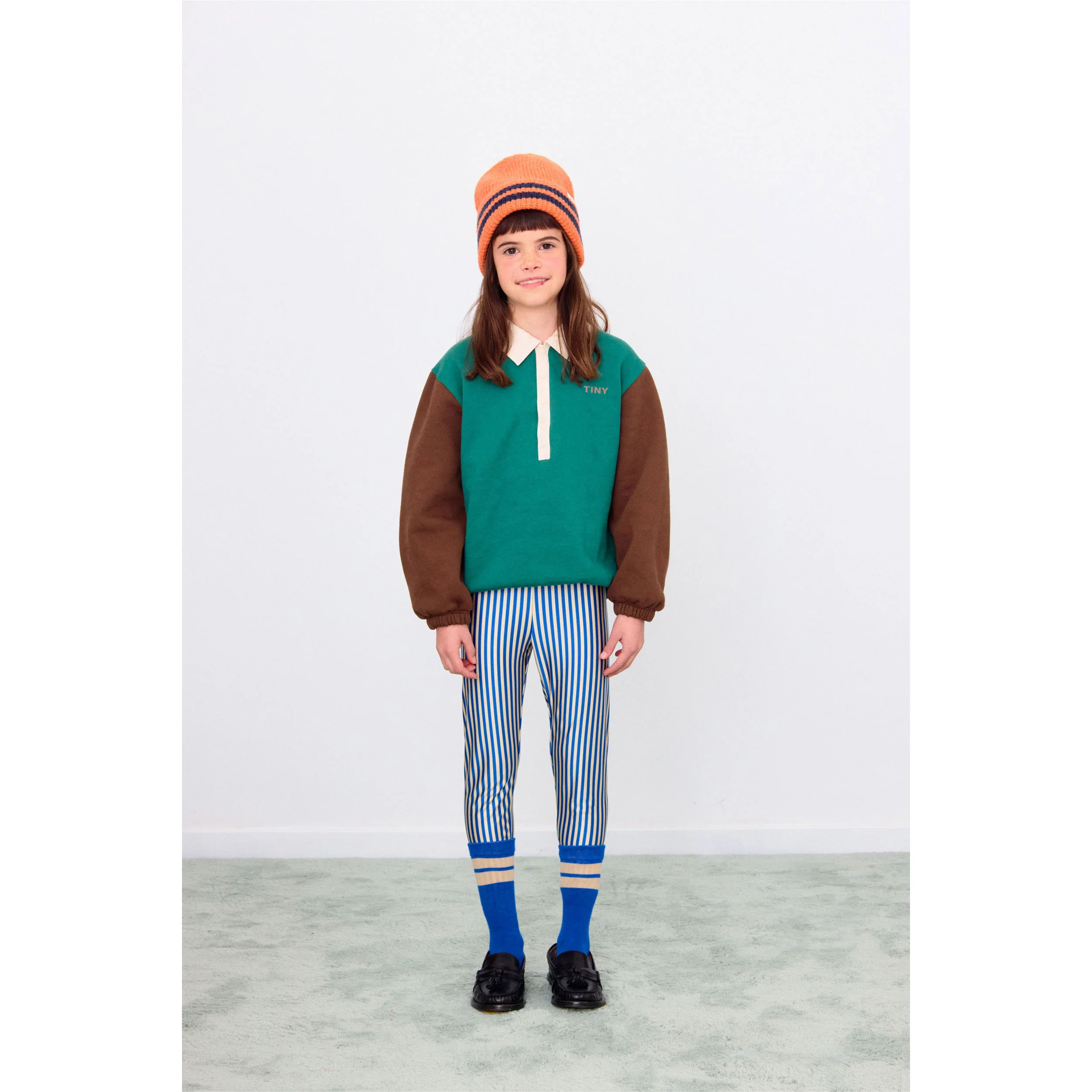 Tiny Cottons Dark Green Color Block Polo Sleeve Tee - Image 2