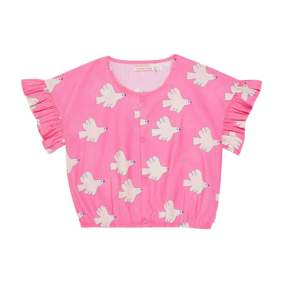 Tiny Cottons Dark Pink Doves Frill Blouse