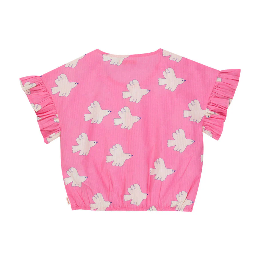 Tiny Cottons Dark Pink Doves Frill Blouse - Image 2