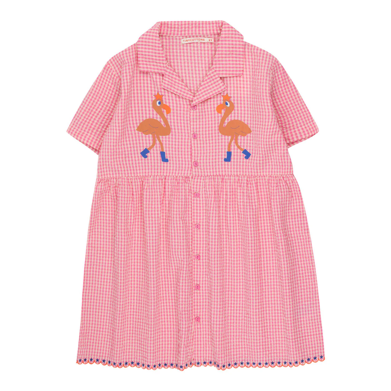 Tiny Cottons Dark Pink Flamingos V Neck Dress