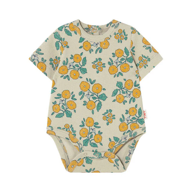 Tiny Cottons Dark Vanilla Flower  Rib Bodysuit