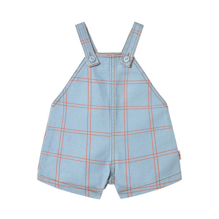 Tiny Cottons Denim Blue Check Short Dungaree