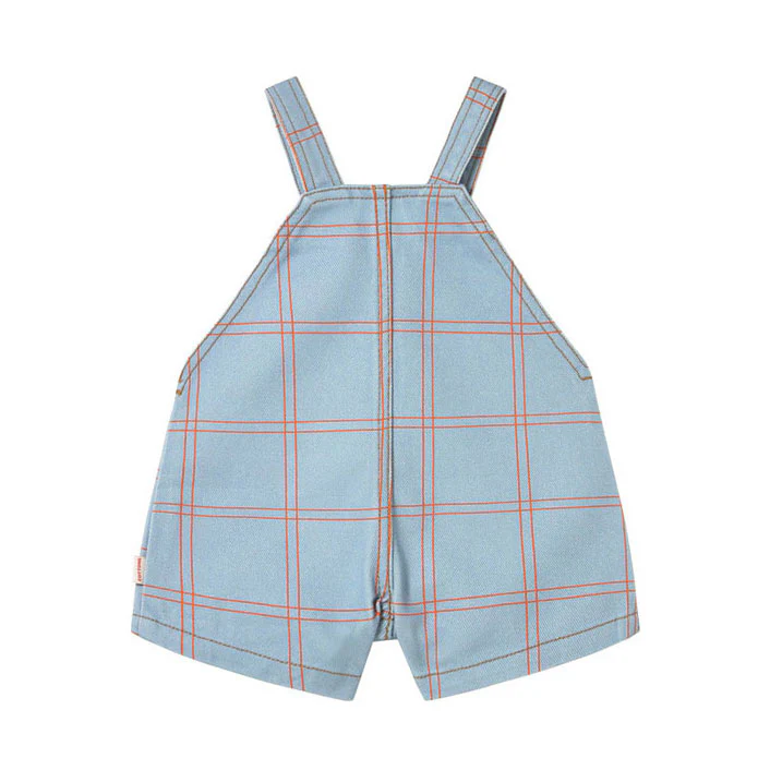 Tiny Cottons Denim Blue Check Short Dungaree - Image 2