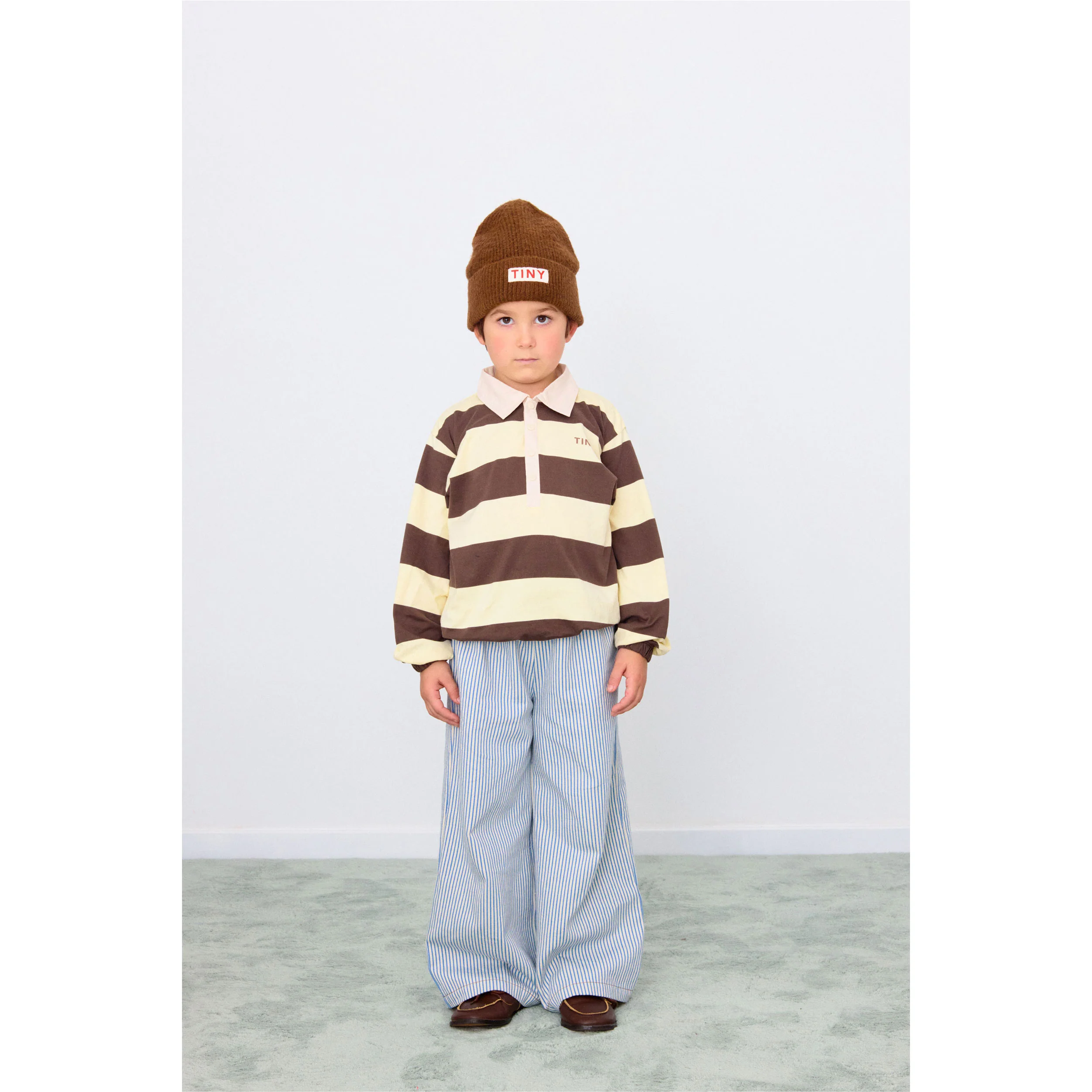 Tiny Cottons Dusty Yellow Stripes Polo Sleeve Tee - Image 2