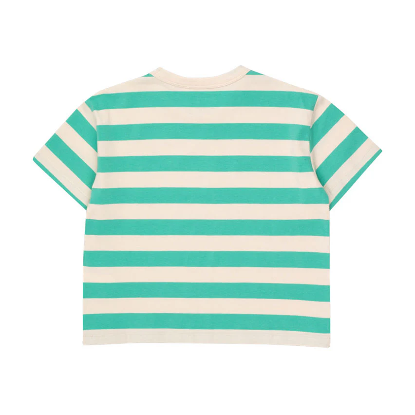 Tiny Cottons Light Cream/Emerald Stripes Tee - Image 2