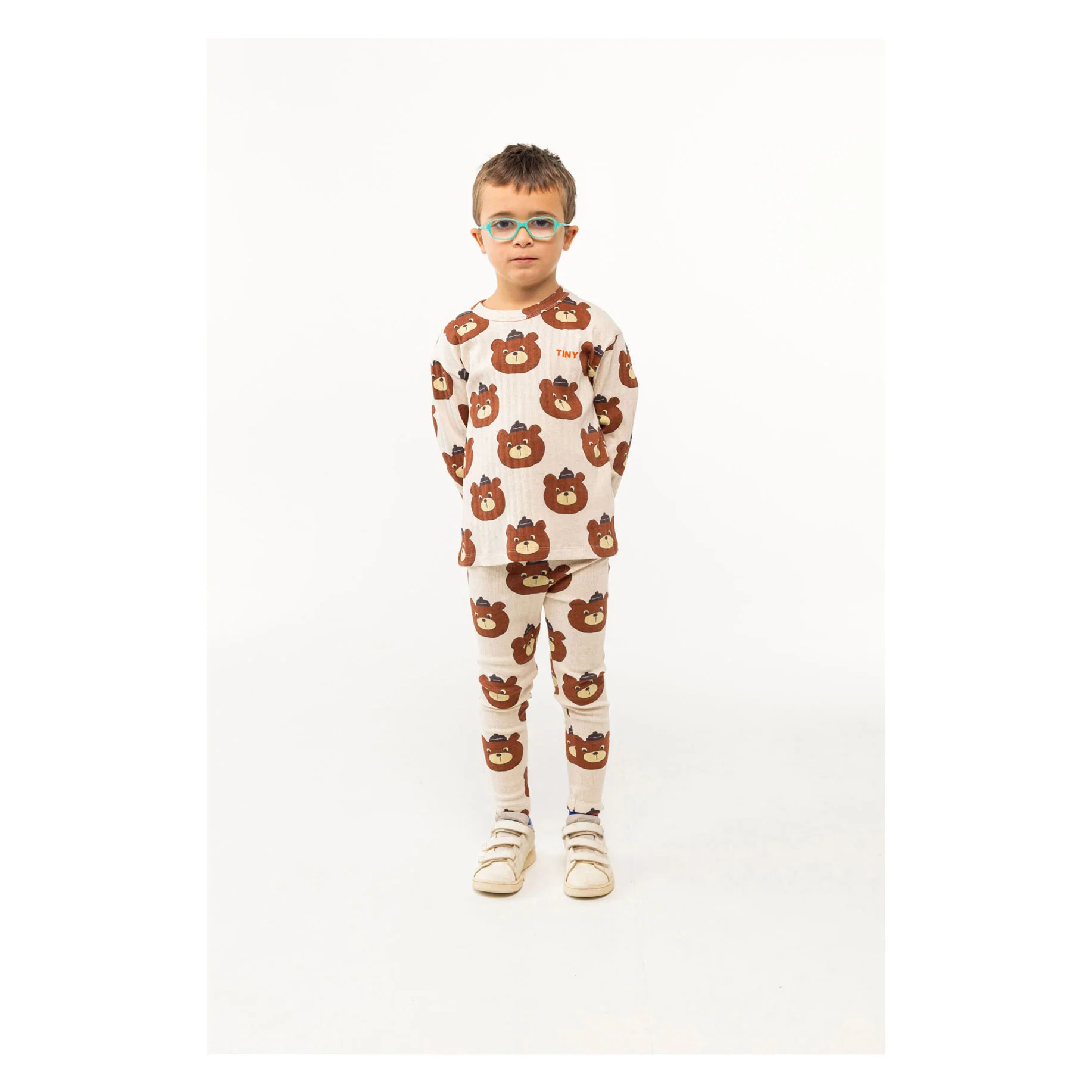 Tiny Cottons Light Cream Heather Bears Leggings - Image 2