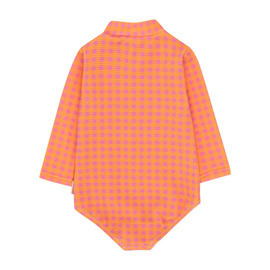 Tiny Cottons Marigold/Dark Pink Flamingos Baby Swimsuit - Image 2