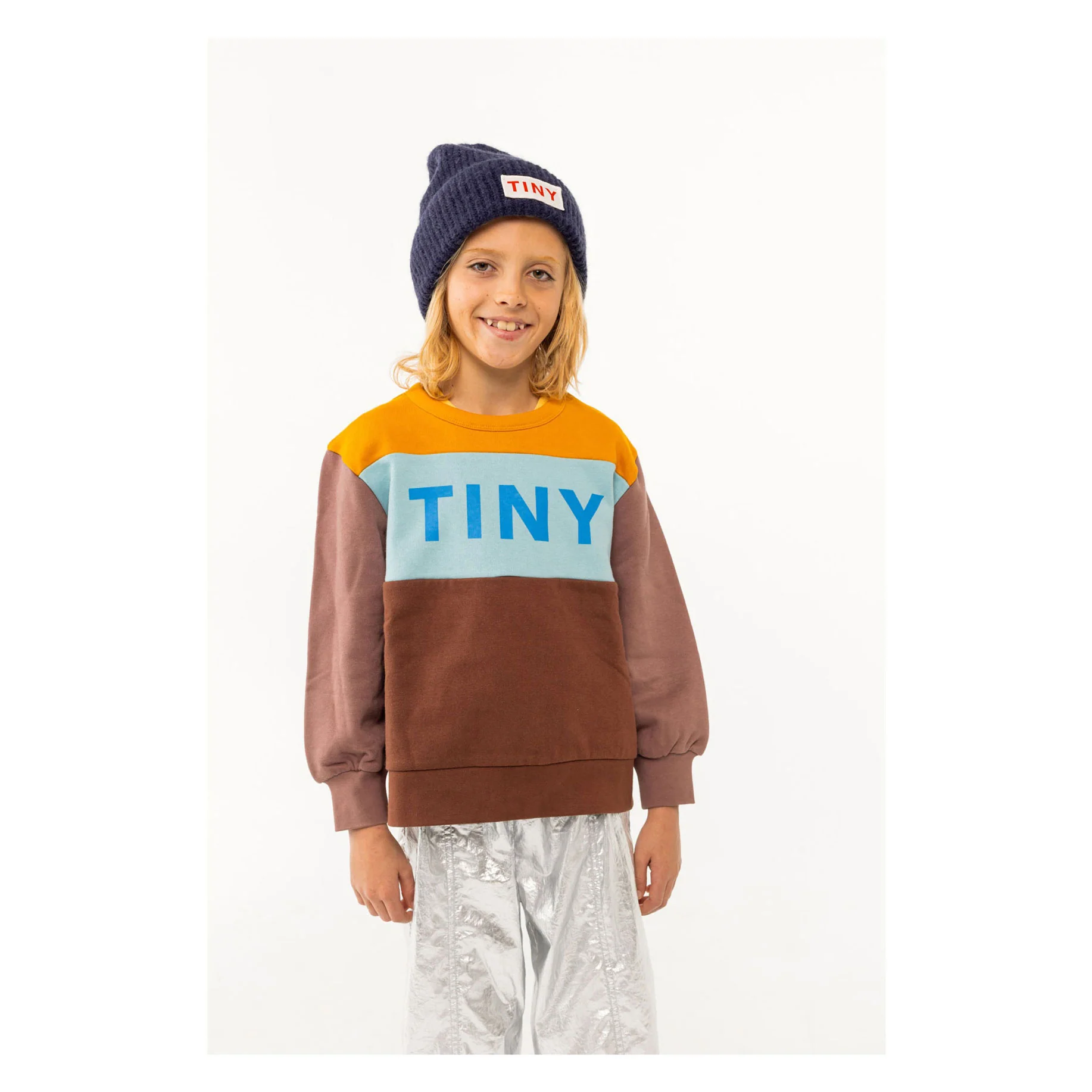 Tiny Cottons Mustard/Chocolate Colorblock Sweatshirt - Image 2