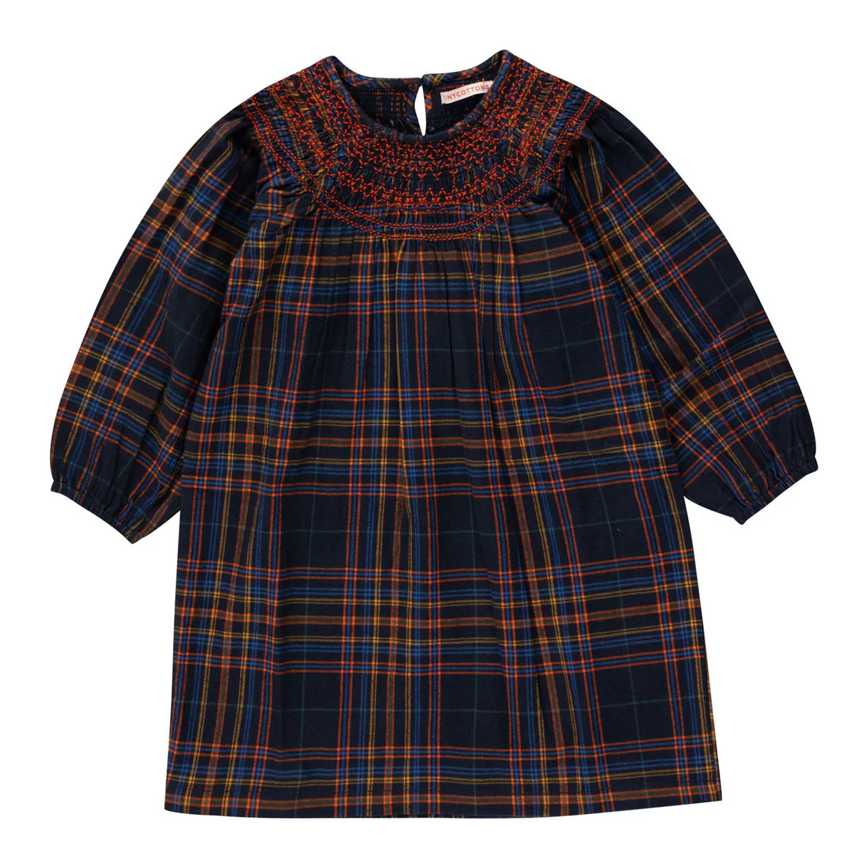 Tiny Cottons Navy Smocked Flannel Dress