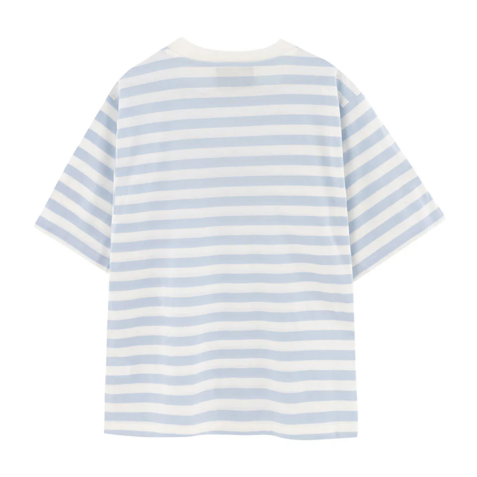 Tiny Cottons Off-White/Blue-Grey Womens Striped Relaxed Tee - Image 2