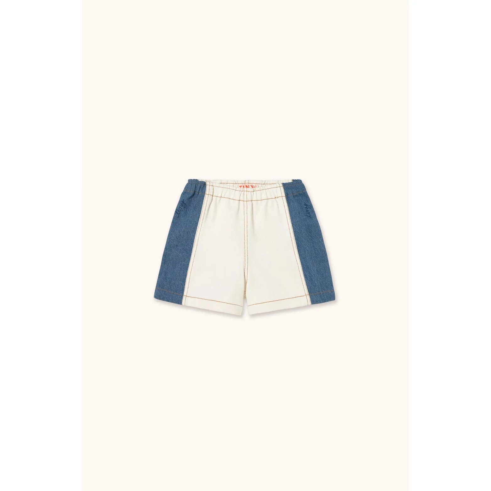 Tiny Cottons Off-White Color Block Denim Short